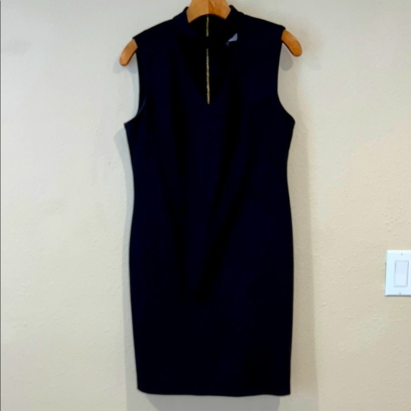 Women’s Calvin Klein Sheath Dress Keyhole Neck Back Zip Womens sz 8 Black - Picture 2 of 6